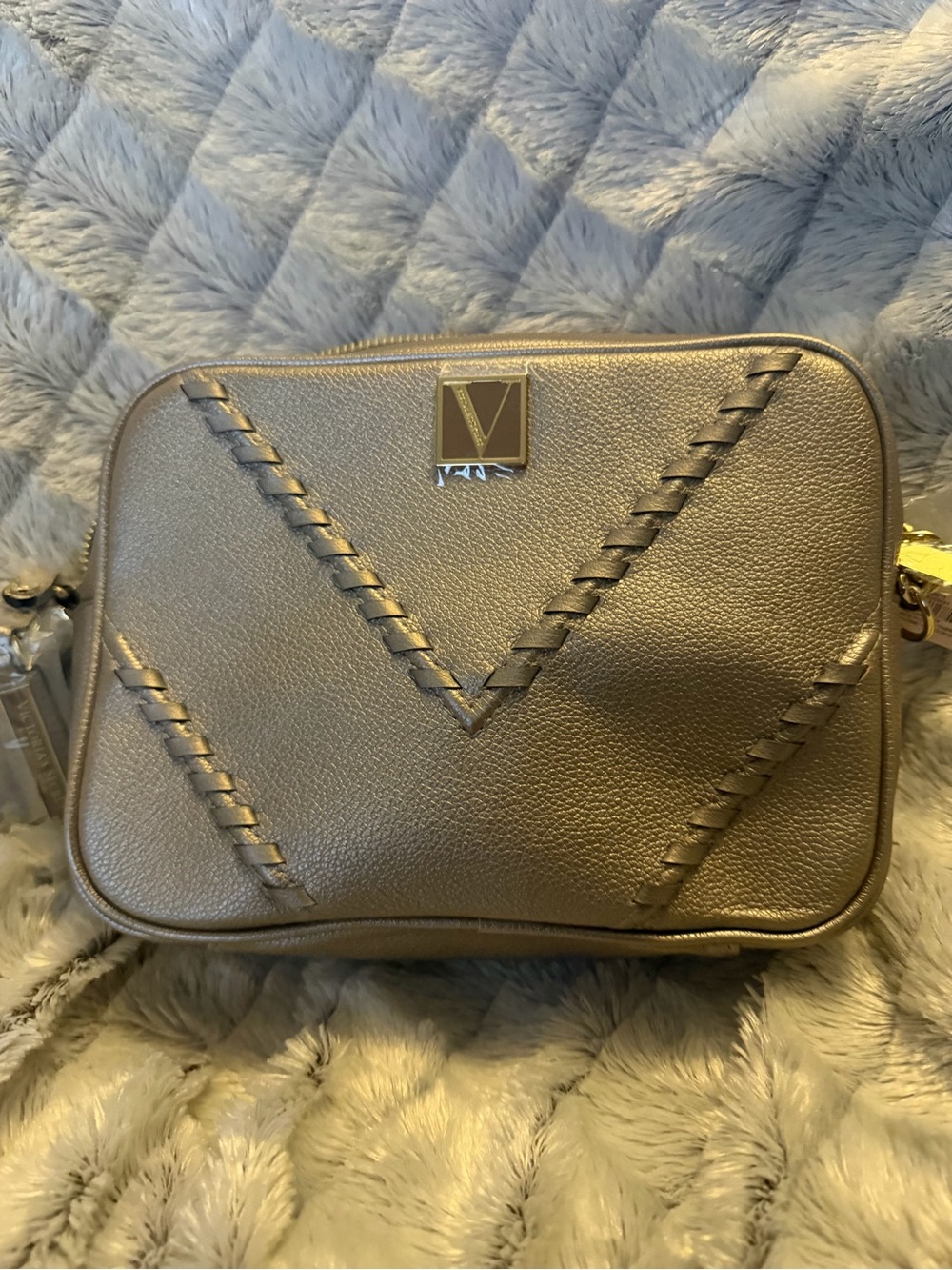 Victoria's Secret Metallic Taupe Crossbody with Braided V Detail